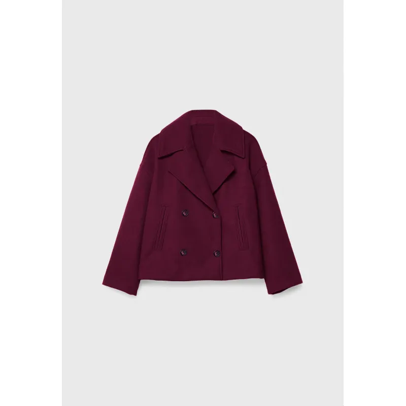 Ins Double-breasted Lapel Blazer Jacket Fashion Loose Woolen Short Coat Elegant Commuting Women's Clothing - Red