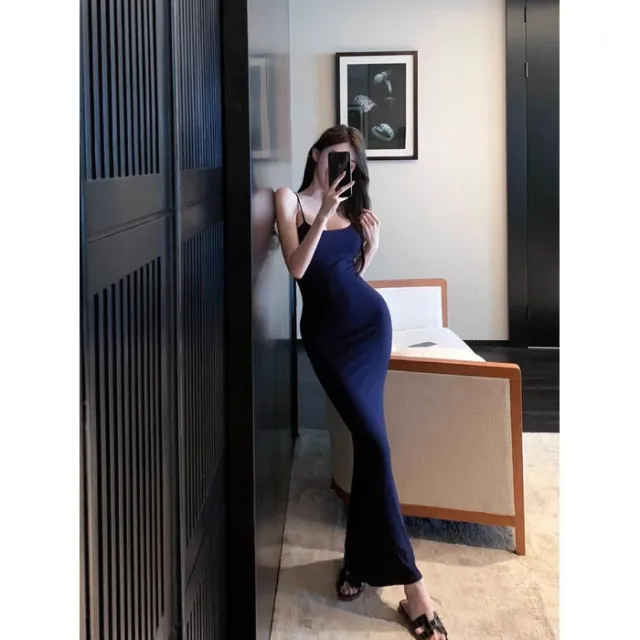 Pure Desire Style Chest flattering Suspender Dress For Women Navy Blue - Shop at LoveMi