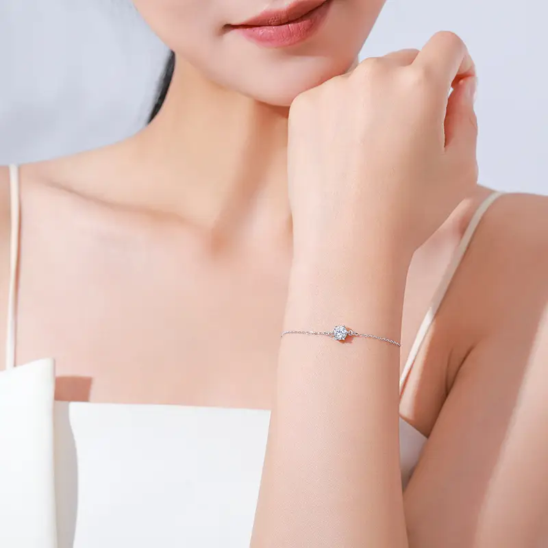 S925 Sterling Silver Six-claw Single Diamond Bracelet