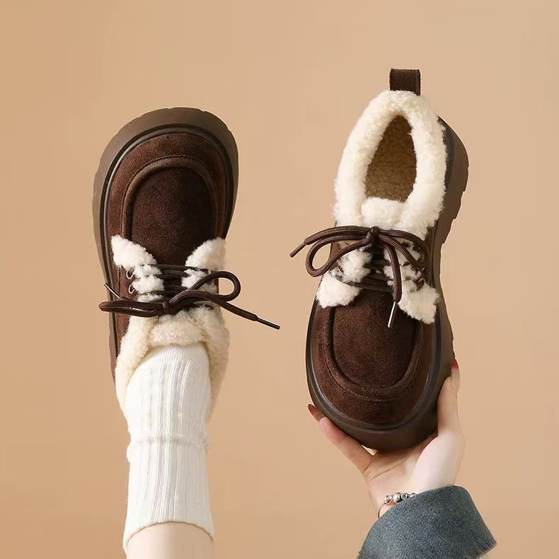 Fleece-lined, Thick Cotton Shoes With A Chunky Sole