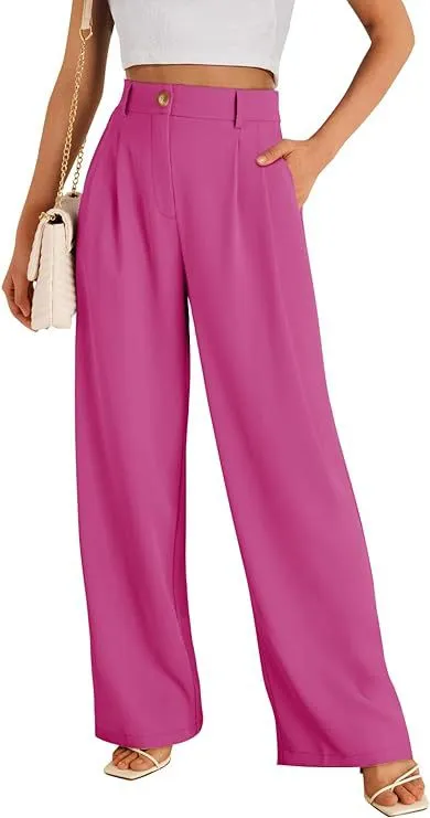 Casual Wide Leg Business Pants Women's High Waist Formal Trousers Dark Pink - Shop at LoveMi