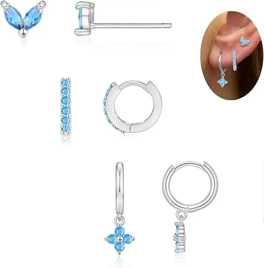 Colorful Zircon Birthstones Earrings 3 Pieces Suit