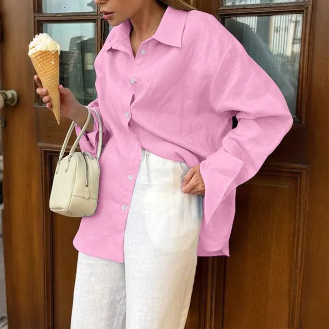 European And American Leisure Vacation Solid Color Long Sleeve Women Pink - Shop at LoveMi