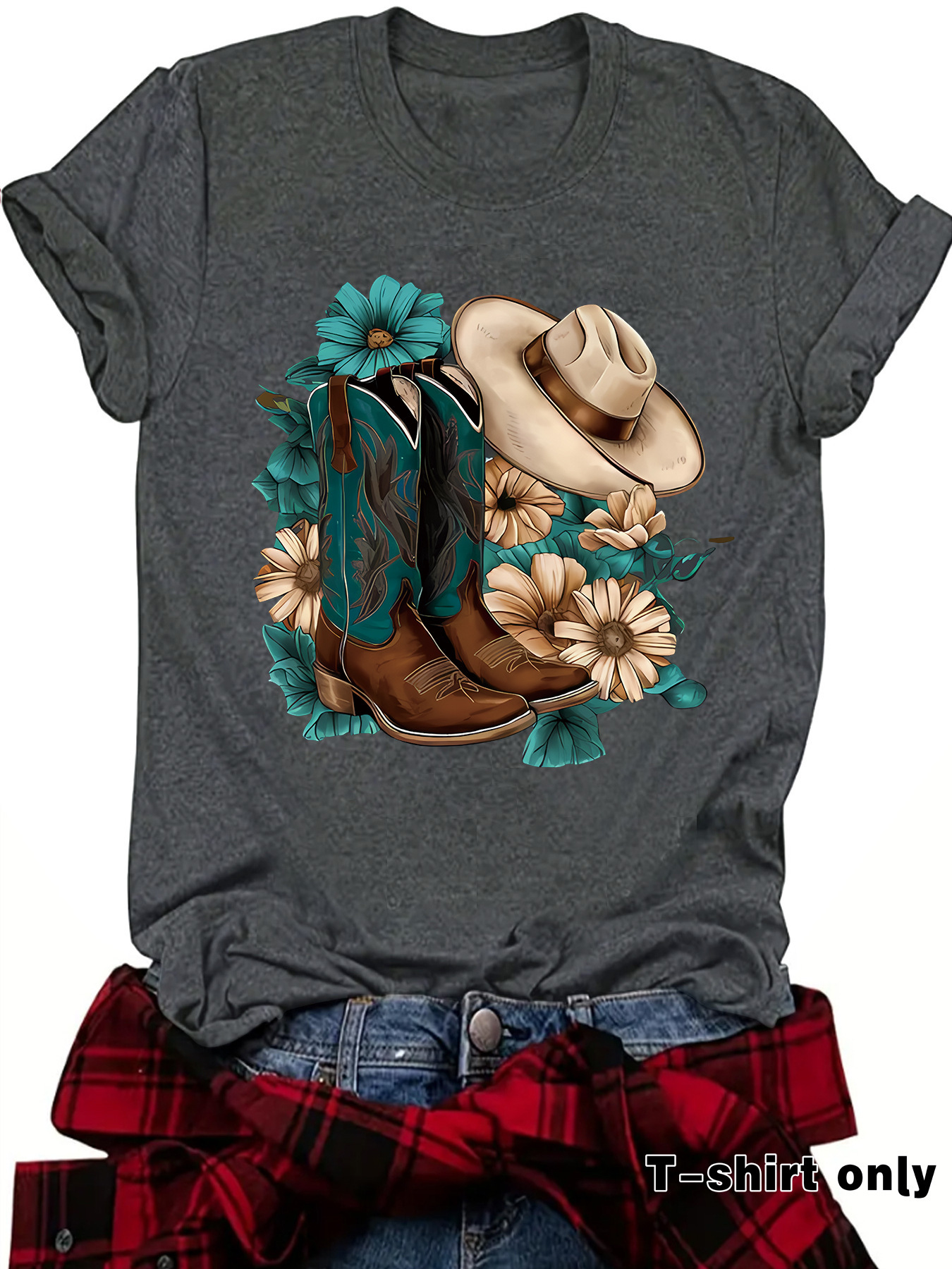 Womens Loose-fitting Fashionable Boots With A Hat Print And Short Sleeves