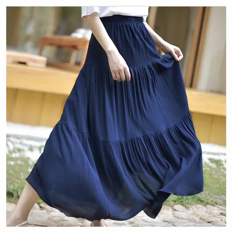 Women's Pure Color Artistic Cotton And Linen Skirt