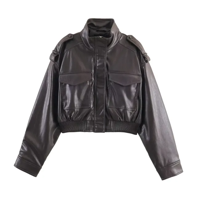 Long Sleeve Slim fit Faux Leather Short Jacket B - Shop at LoveMi