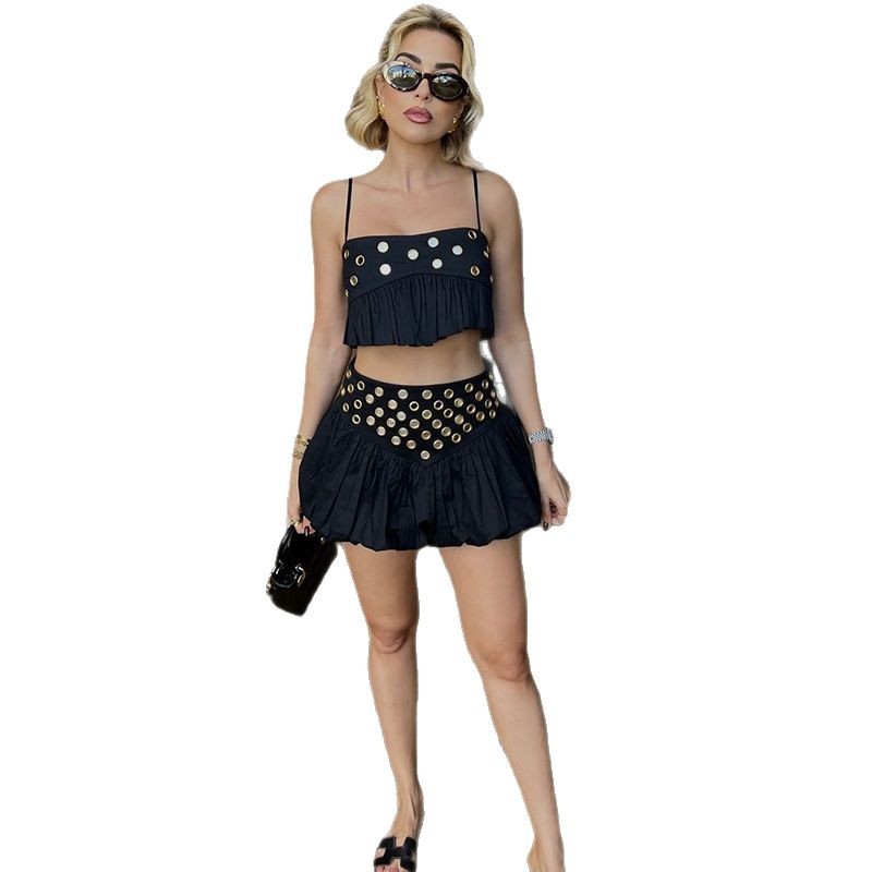 Women's New Pleated Hem Slip Dress Suit