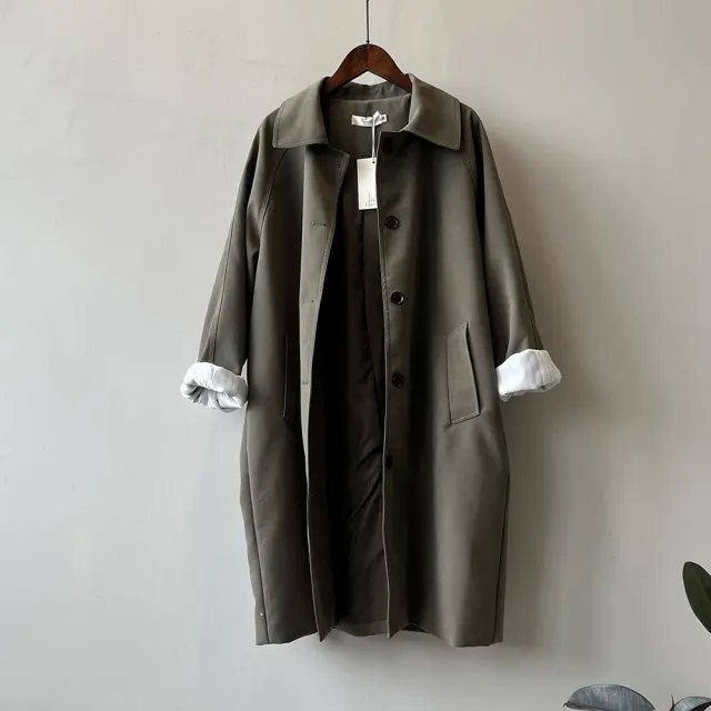 Korean Style Casual Trench Coat Women's Autumn New Olive Green - Shop at LoveMi