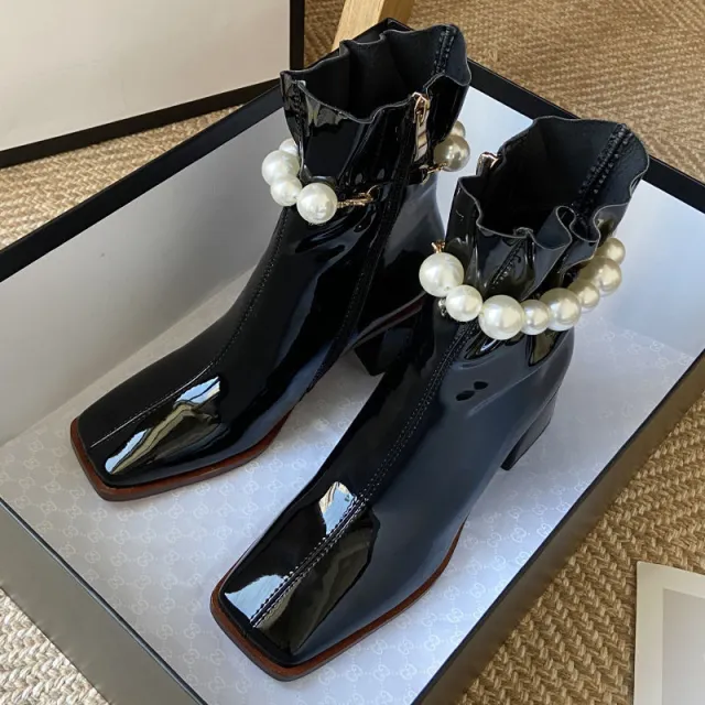 Square Toe Chunky Heel Short Boots Women Black - Shop at LoveMi