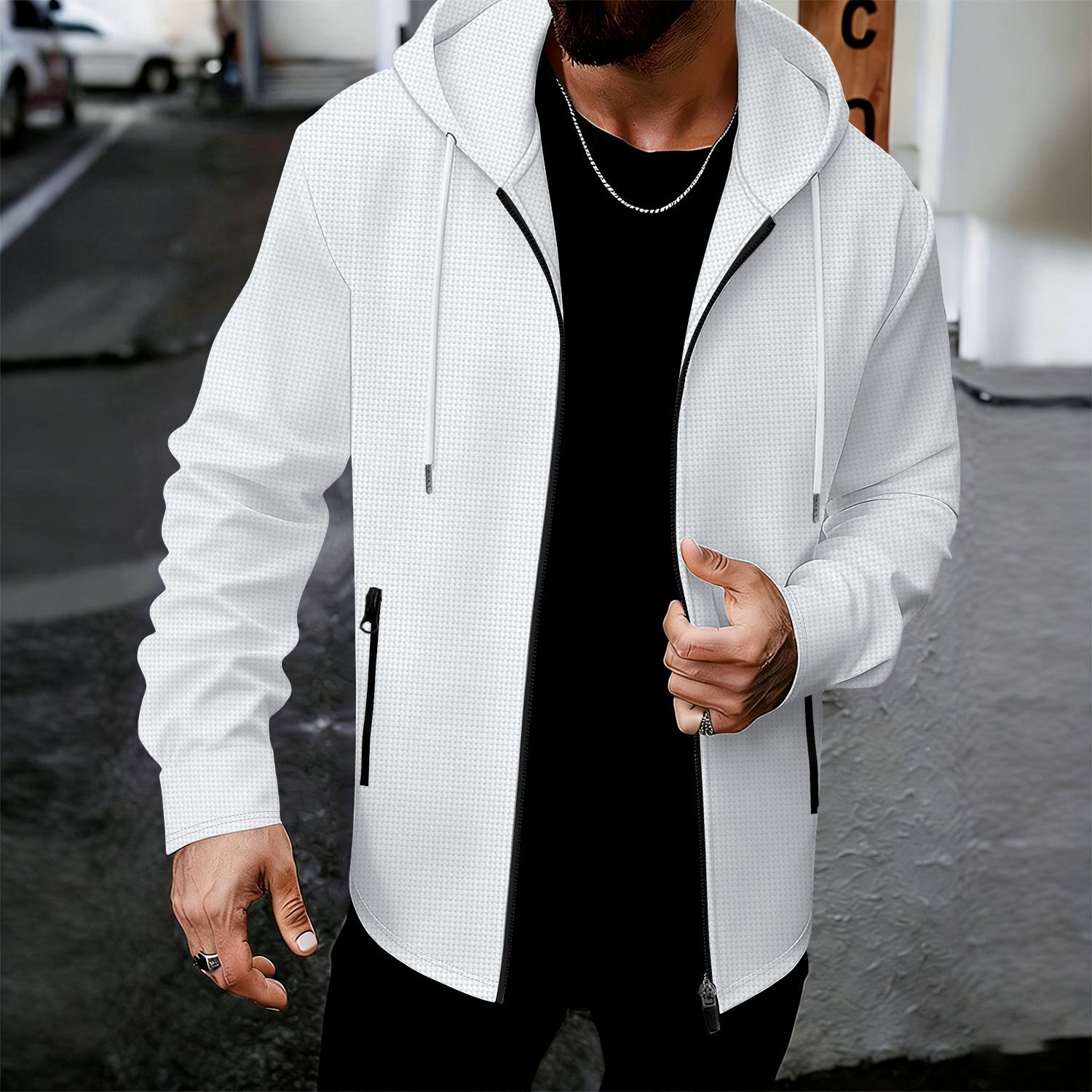 Mens Fashionable Casual Top With Hooded Jacket