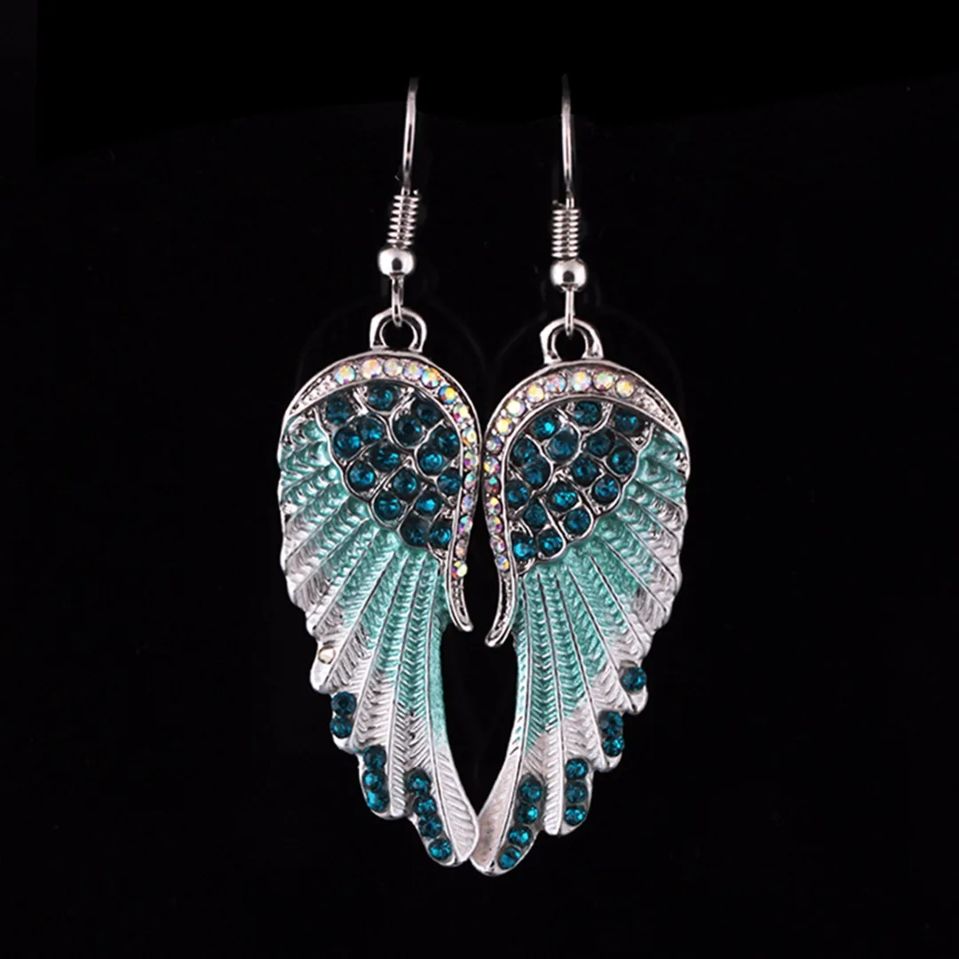 3 Colors Angel Wings Feather Dangle Crystal Earring Antique Elegant Women Jewelry