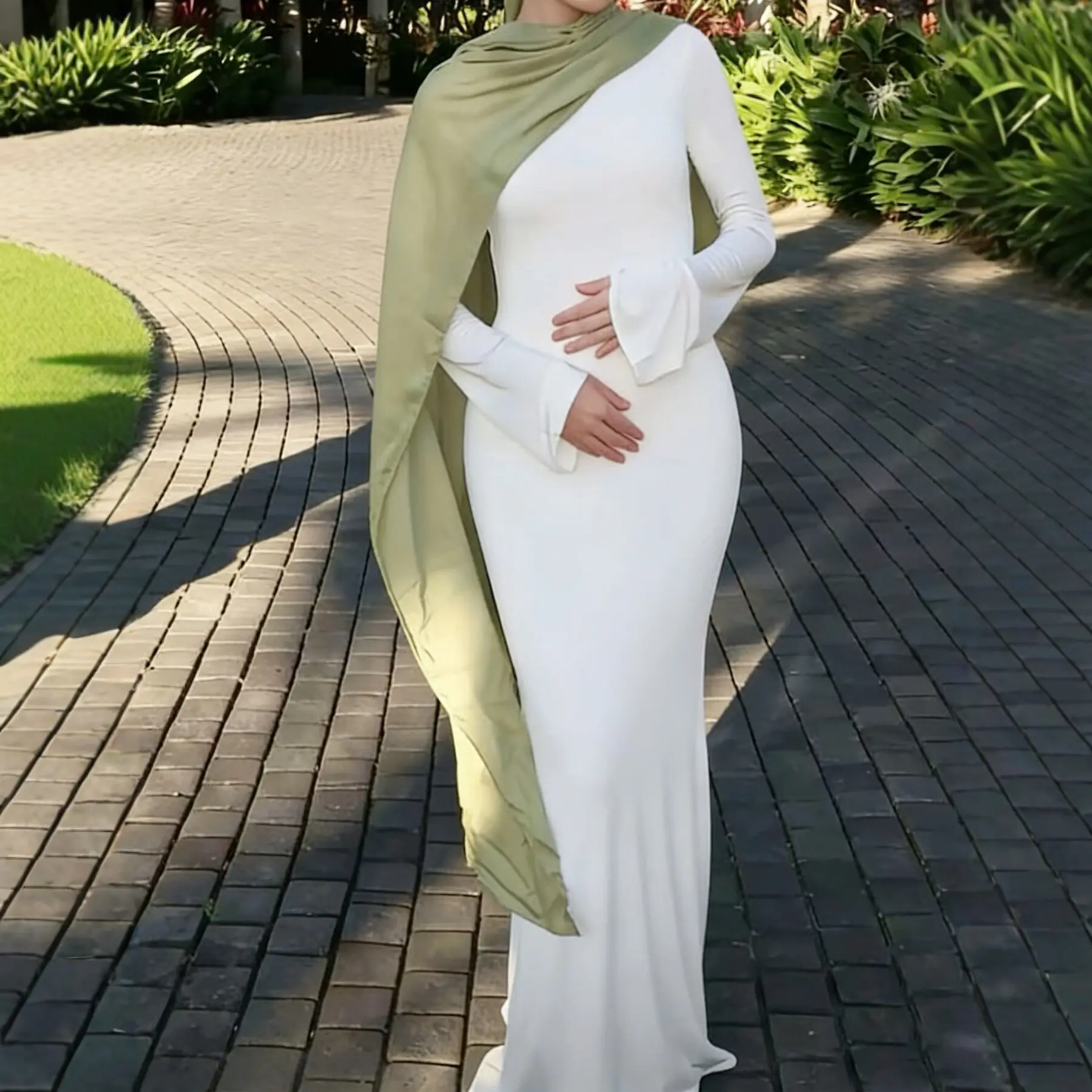 European And American-style Minimalist Fitted Long-sleeve Dress