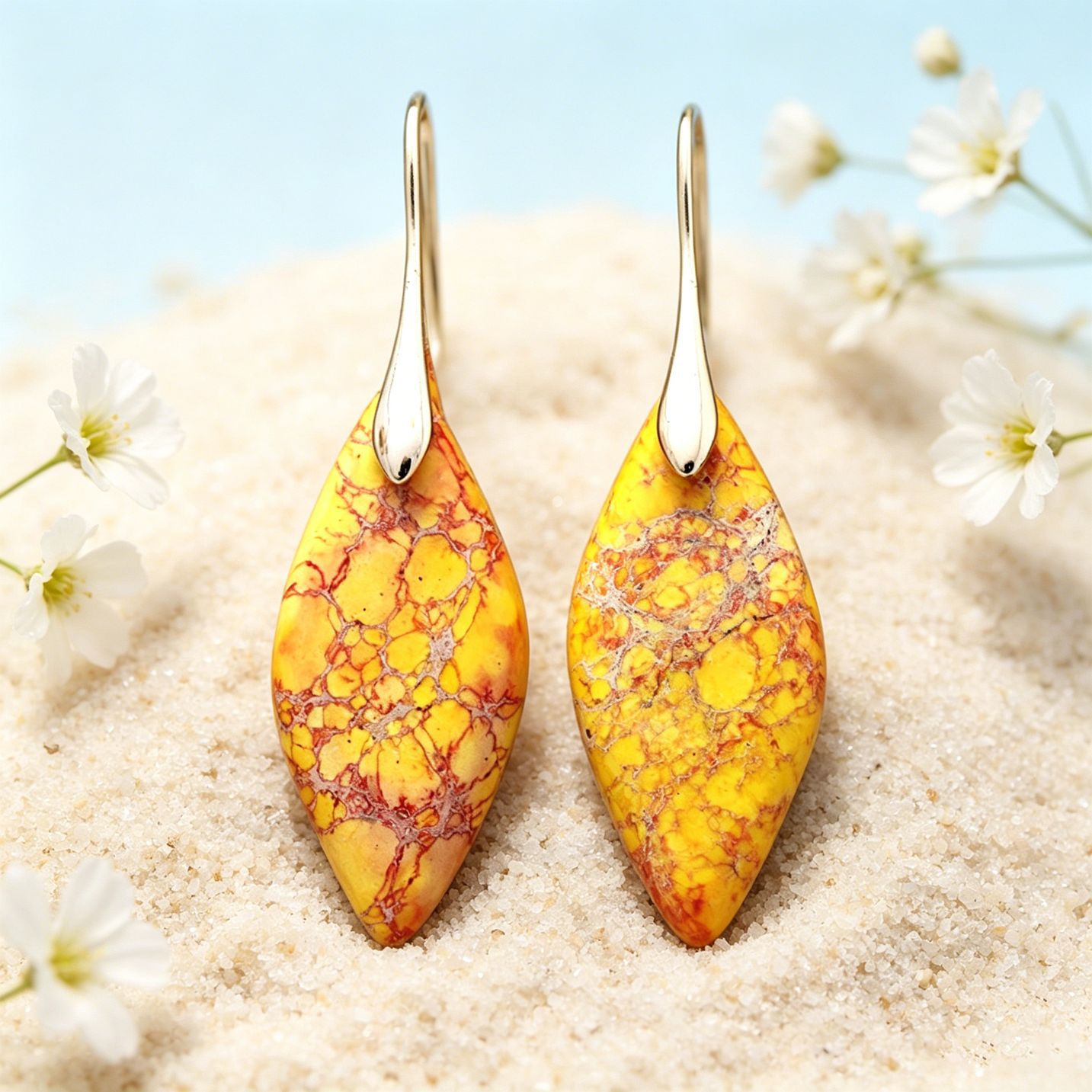 Yellow-toned Natural Stone Leaf Earrings
