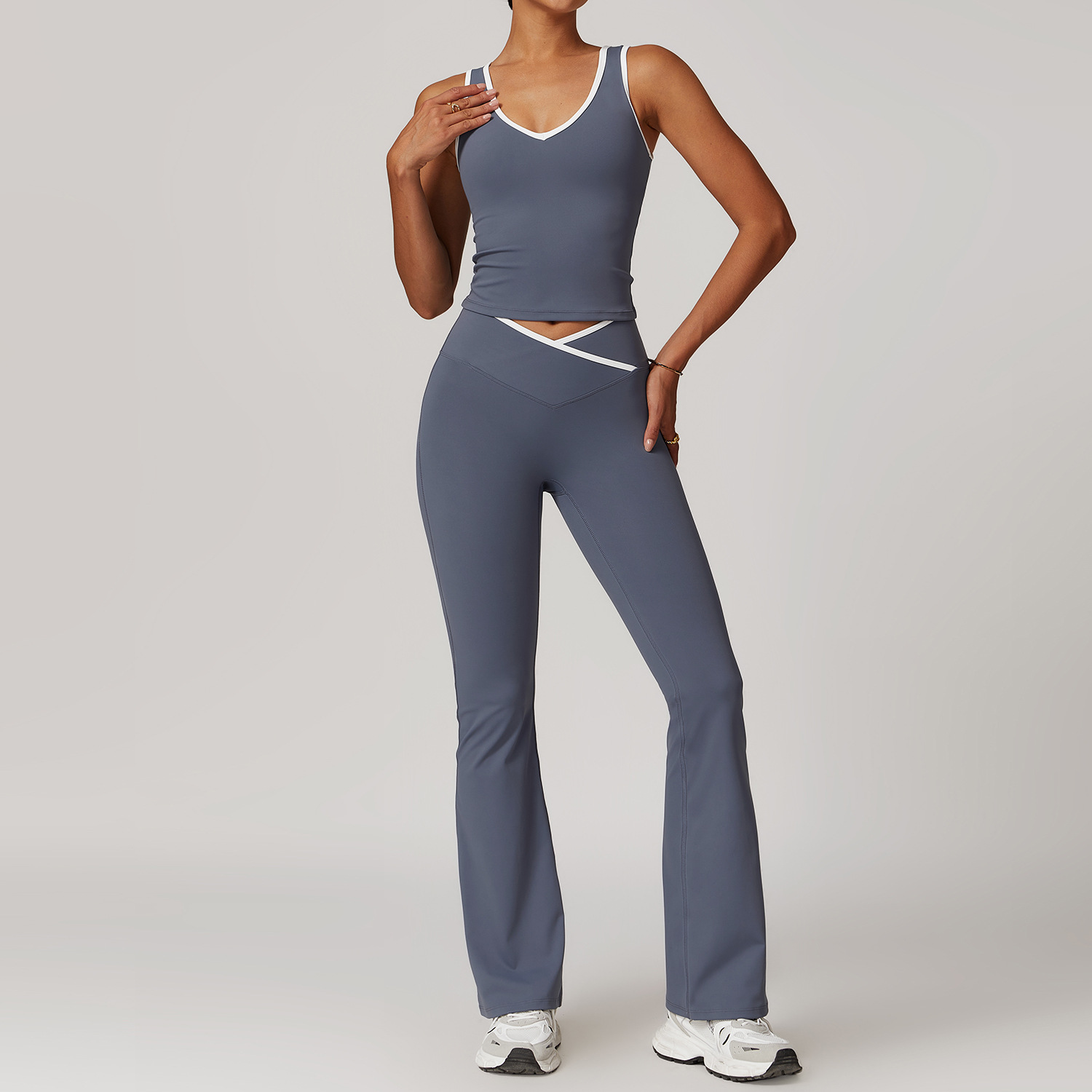 Cross High Top Sports Suit Female Fitness Yoga Wear Vest Pants Blue Gray - Shop at LoveMi