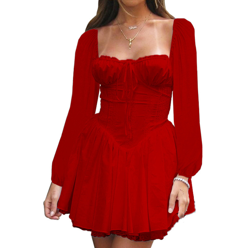 Women's Elegant Sexy Low cut Waist Strap Dress Red - Shop at LoveMi