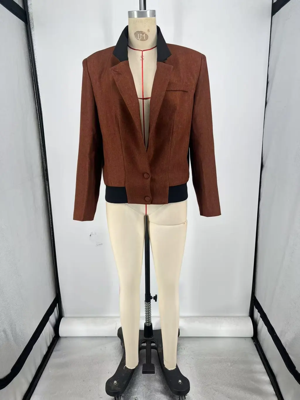 Temperament Padded Shoulder Short Jacket - Brown Short Jacket
