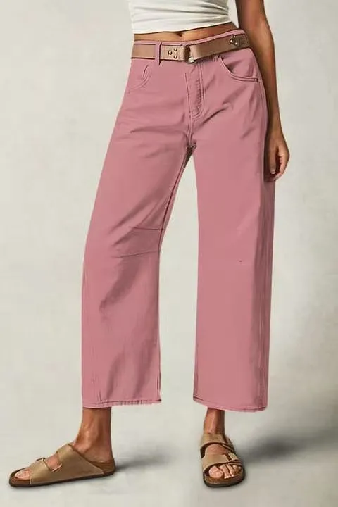 Casual Slim Fit All matching Straight Jeans Pink - Shop at LoveMi