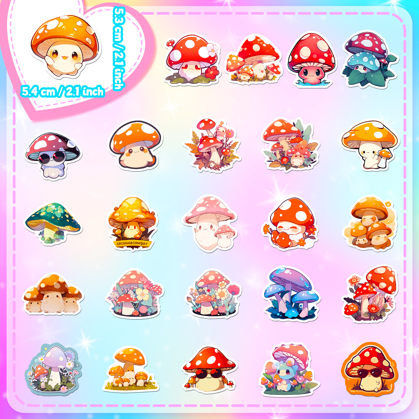 Title 4, 50 Fantasy Mushroom Stickers Psychedelic Cartoo...