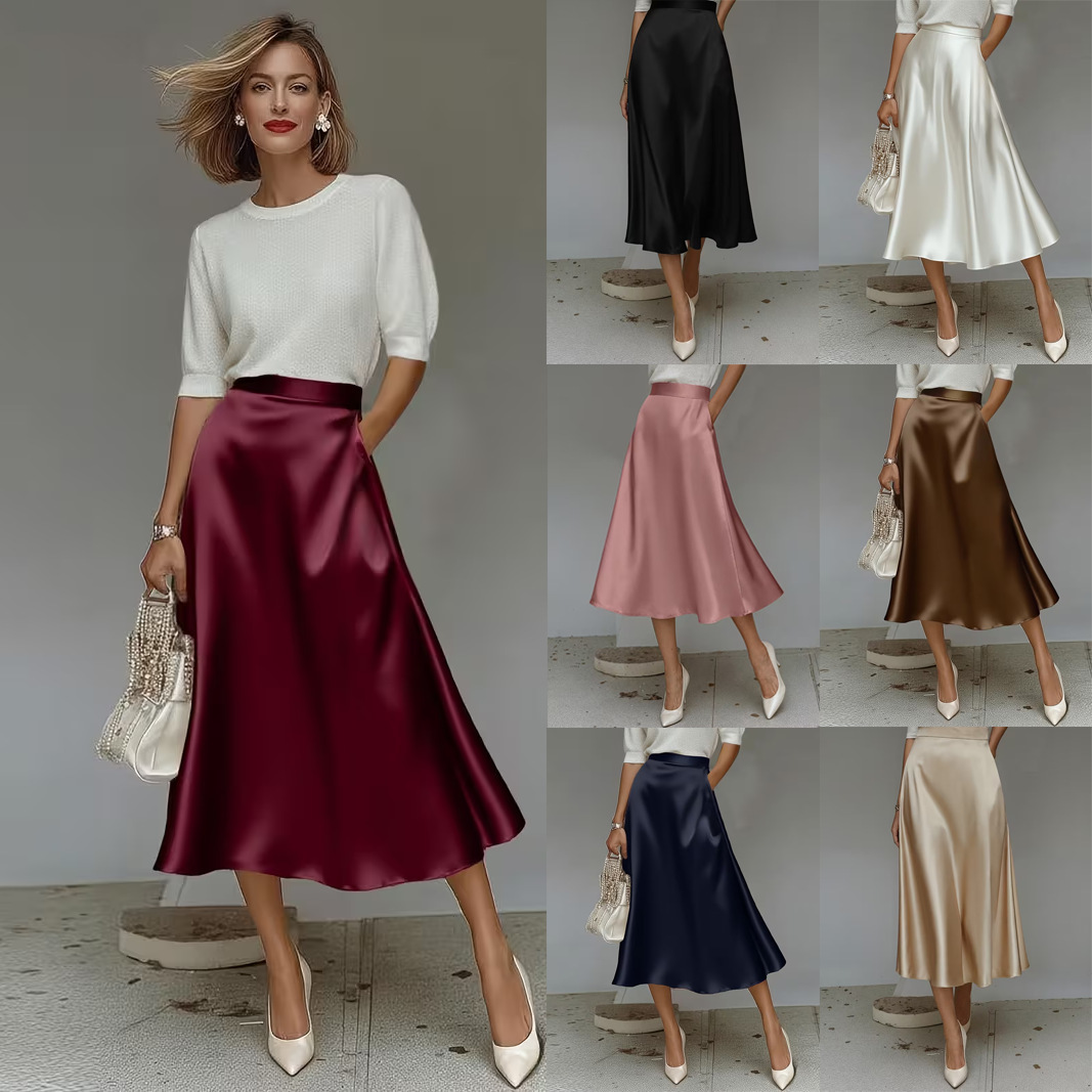 Satin And Velvet Fashionable Commuter Skirt