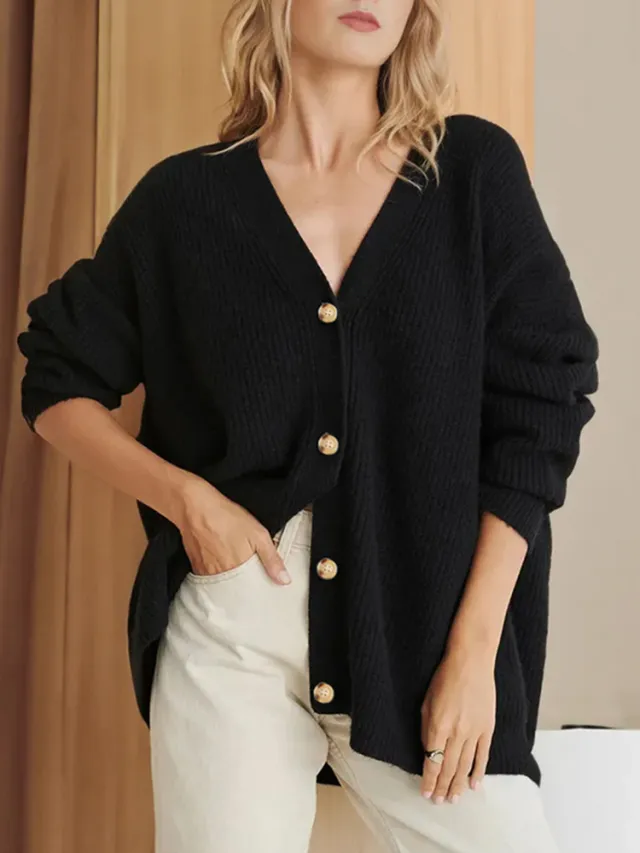 Popular Solid Color Cardigan Sweater Coat For Women Black - Shop at LoveMi