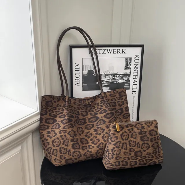 Leisure Large Capacity Leopard Print Hand held Tote Shoulder Bag Brown - Shop at LoveMi