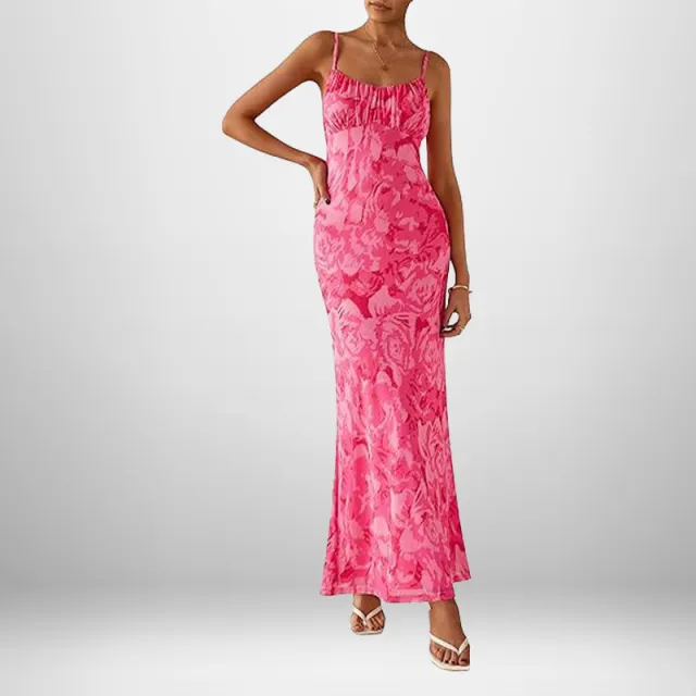 Elegant And Stylish Women's Bodycon Long Dress With Halter Neck And Print Pink - Shop at LoveMi