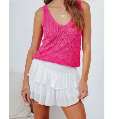 Clothing Women's V-neck Hollow Sweater Vest Blouse - Rose - View 1