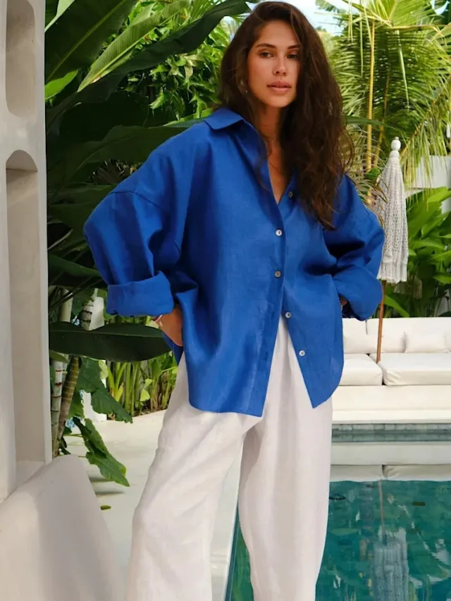 Women's Long Sleeve Ruffle Blouse Blouse Blue - Shop at LoveMi