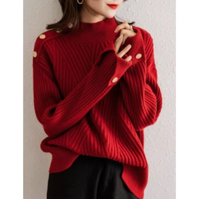Autumn And Winter Japanese And Korean New Half Turtleneck Sweater Design Cuff Sweater For Women Red - Shop at LoveMi