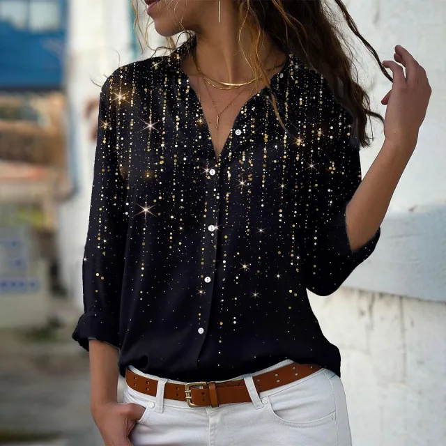 Women's 3D Sequin Gradient Printing Loose Casual Top Zha4974 L - Shop at LoveMi