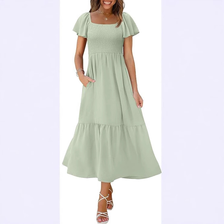 Pullover Square Collar Long Sleeve Ruffled High Waist Tight Dress