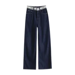Fashion Women's Summer Wide Leg Mop Pants - Dark Blue Ninth Pants - View 1