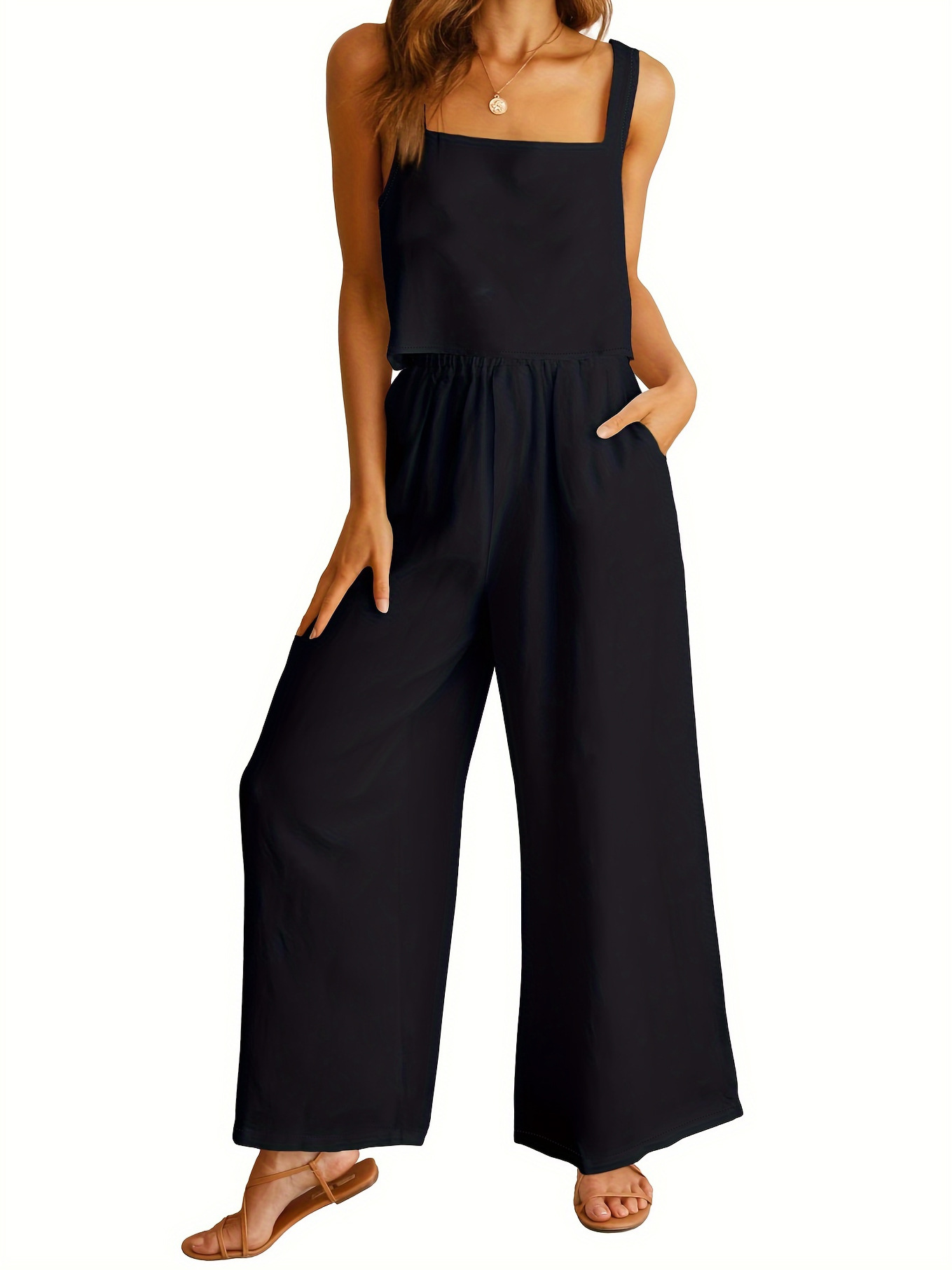 Square Collar Sleeveless Camisole Wide Leg Pants Leisure Suit - Image 5