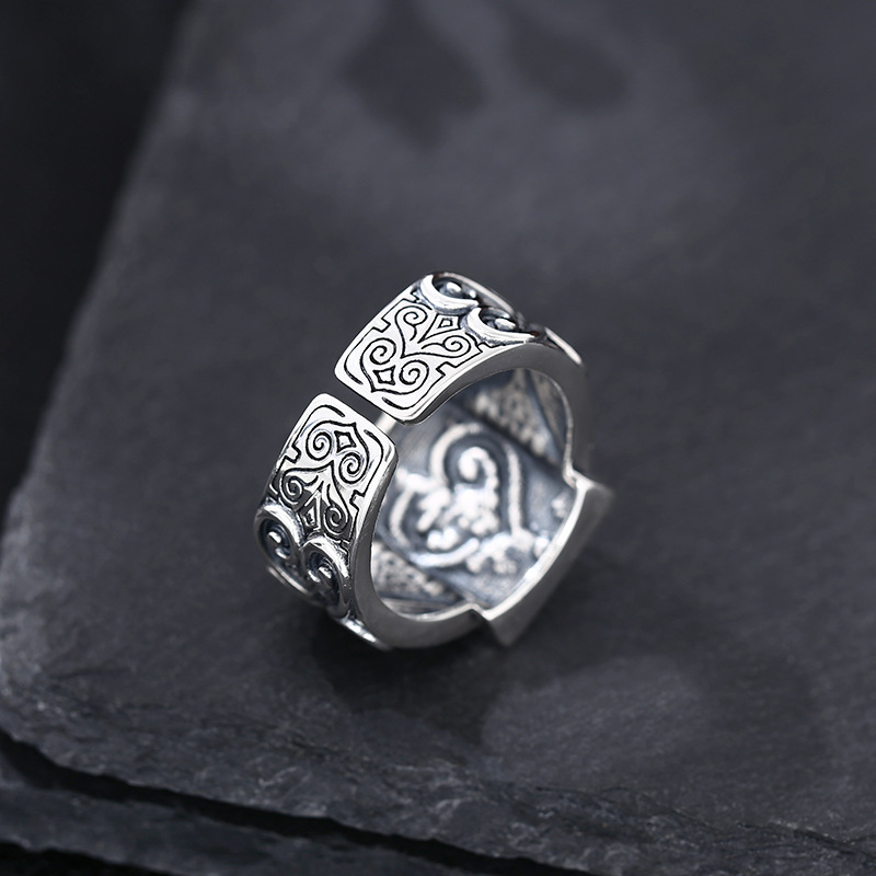 925 Sterling Silver Poker Card Ring Open-End Adjustable