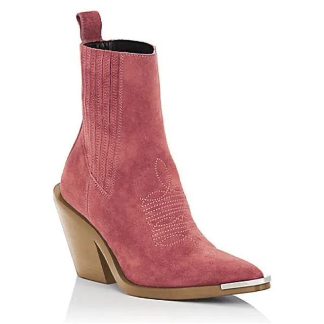 Chunky Heel Suede Pointed Women's Boots Pink - Shop at LoveMi