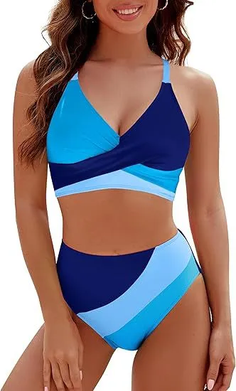 Split Suit Color Matching Lace Bikini Blue - Shop at LoveMi