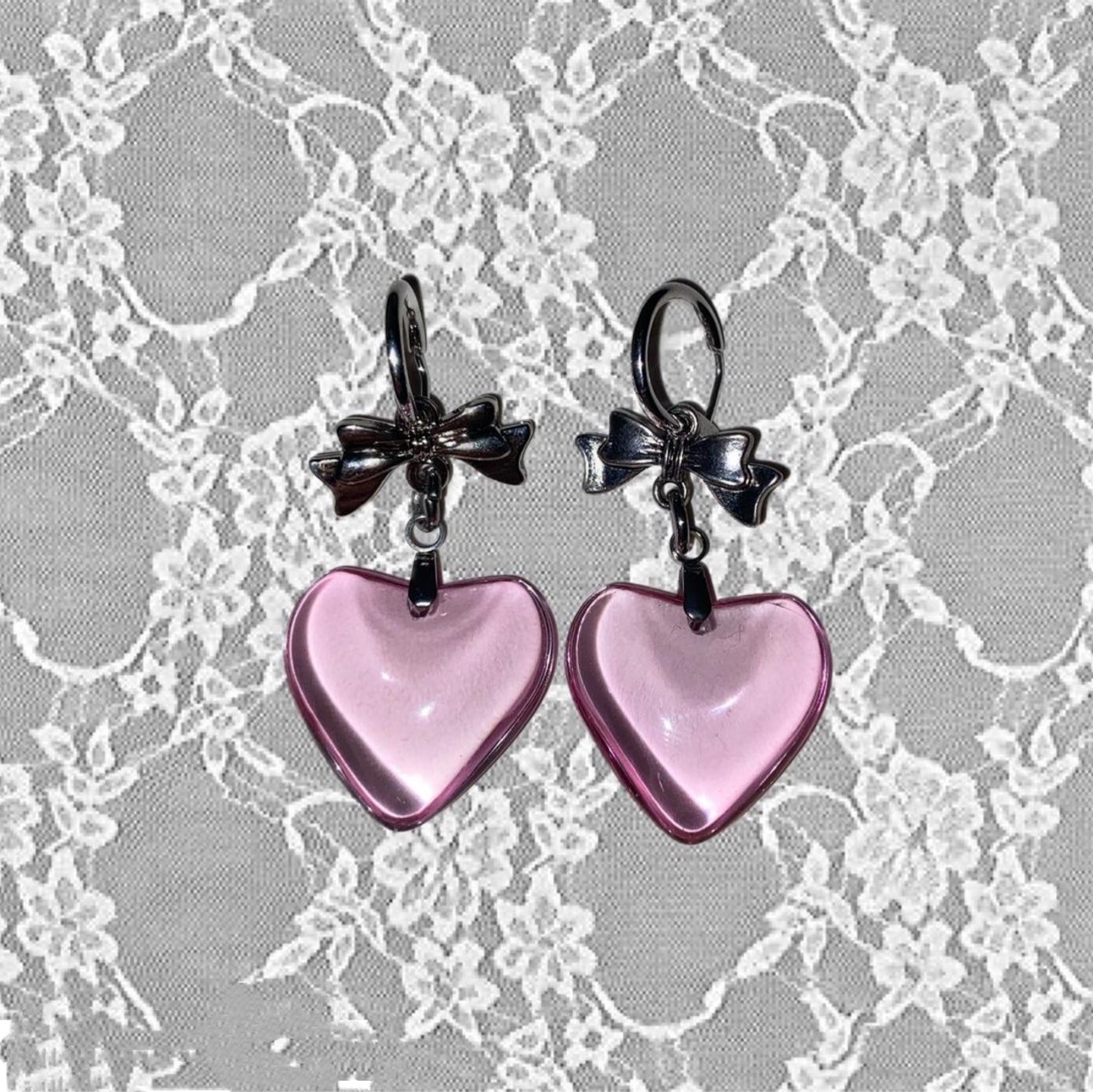 Dark Bow Love Heart Earrings Female Net Red Style