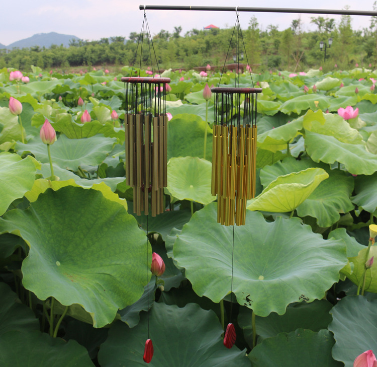 Title 19, Large Solid Wood Bronze Wind Chimes Metal Multi...