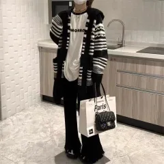 Autumn Winter Retro Wave Stripe Hooded Sweater - Black - View 1