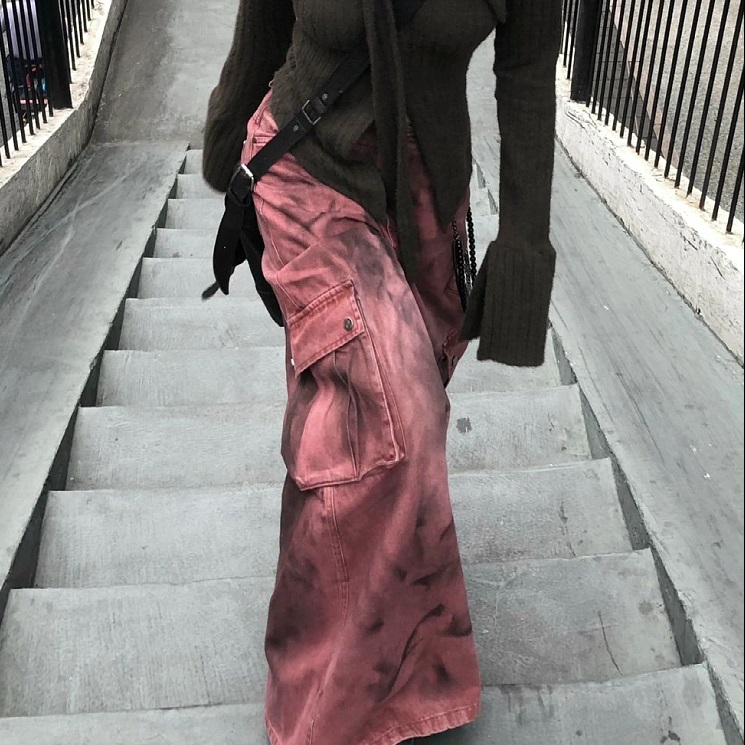 Women's Design Tie dye Loose Drooping Casual Mopping Pants Rose Red - Shop at LoveMi