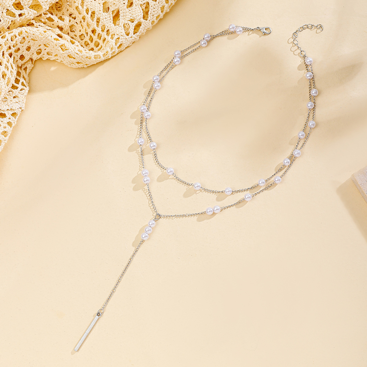 Pearl Geometric Tassel Necklace