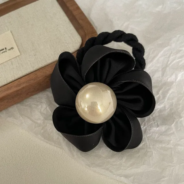 Pearl Handmade Flower Rubber Band Hair Band Simple Black - Shop at LoveMi