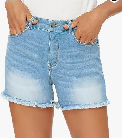 Summer High Waist All match Slim Fit Tassel Women's Denim Shorts Light Blue - Shop at LoveMi