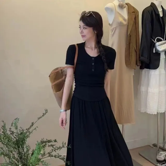 Casual Top And Skirt Two piece Set Black - Shop at LoveMi