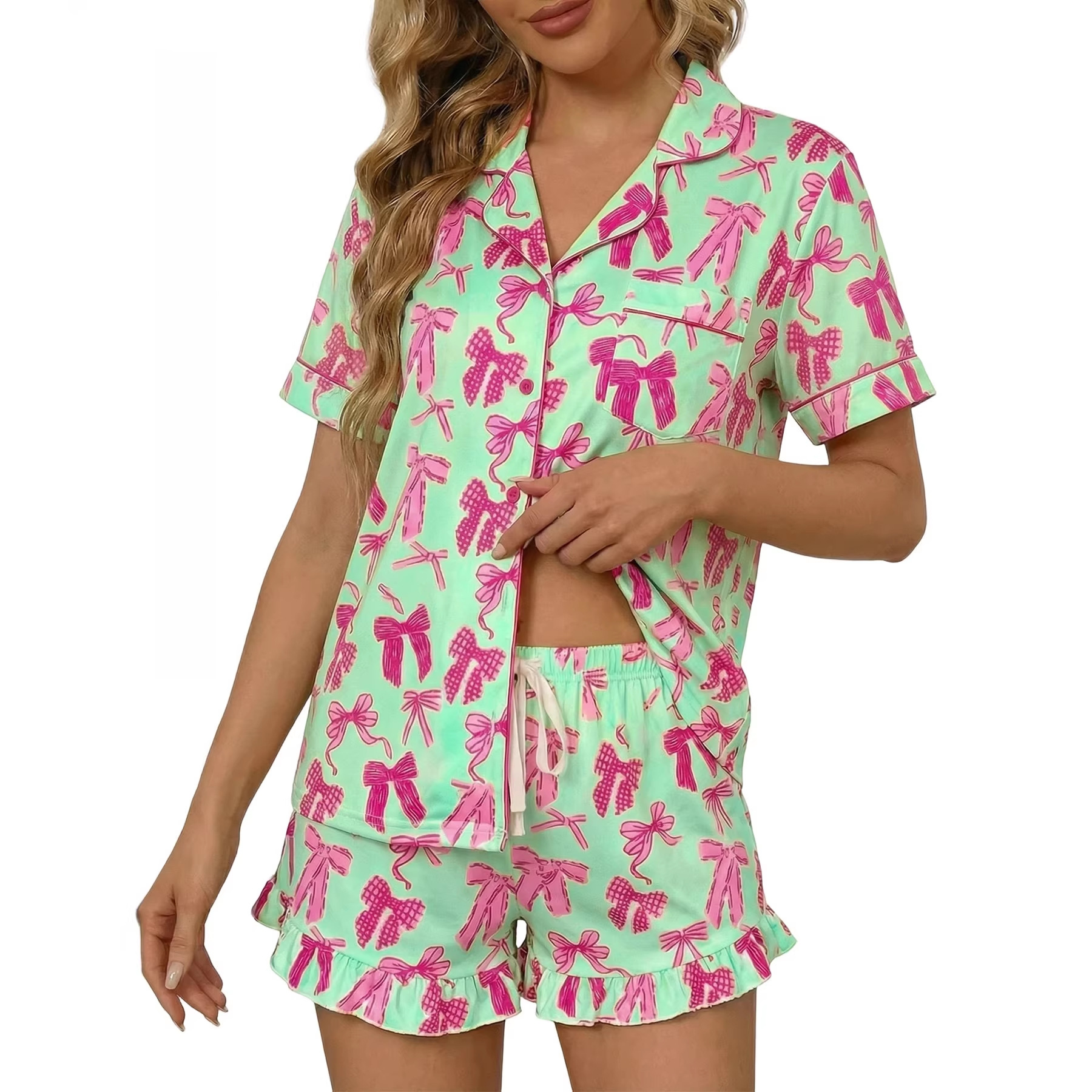 Cute Cartoon Short-sleeve And Shorts Loungewear Set