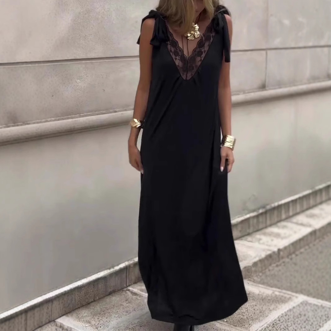 Fashion Ladies V-neck Hollow Printed Casual Dress