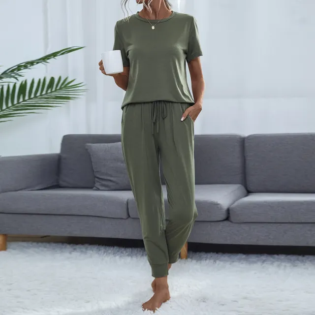 Women's Pocket Short Sleeve Trousers Suit Army Green Tom350962 - Shop at LoveMi