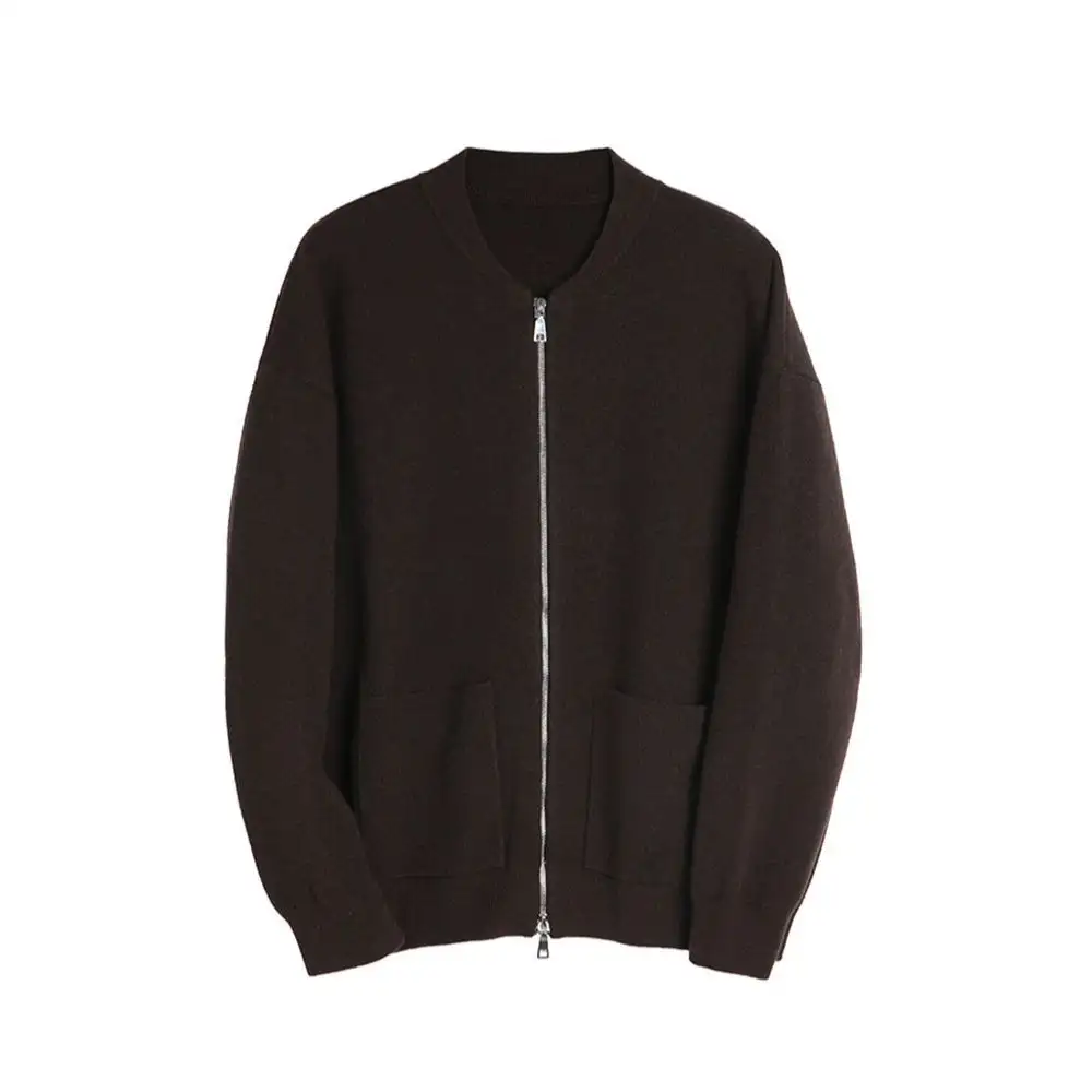 Heavy Two-way Zipper Knitted Cardigan Simple Casual Baseball Collar Sweater
