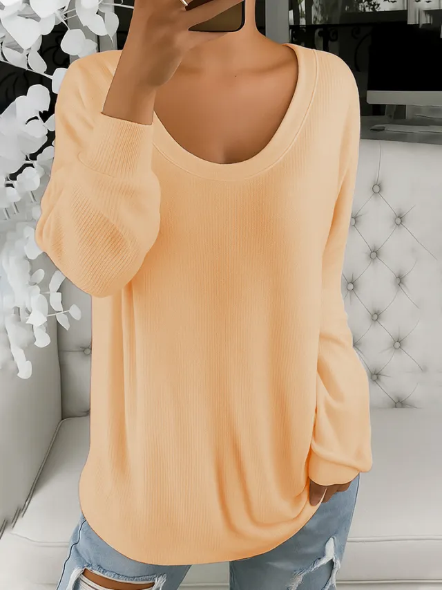 Casual Loose Solid Color Retro Round Neck Long Sleeve Sweater Khaki - Shop at LoveMi