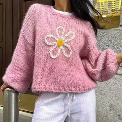 Woolen Long Sleeve T-shirt Coat For Women - Pink - View 1